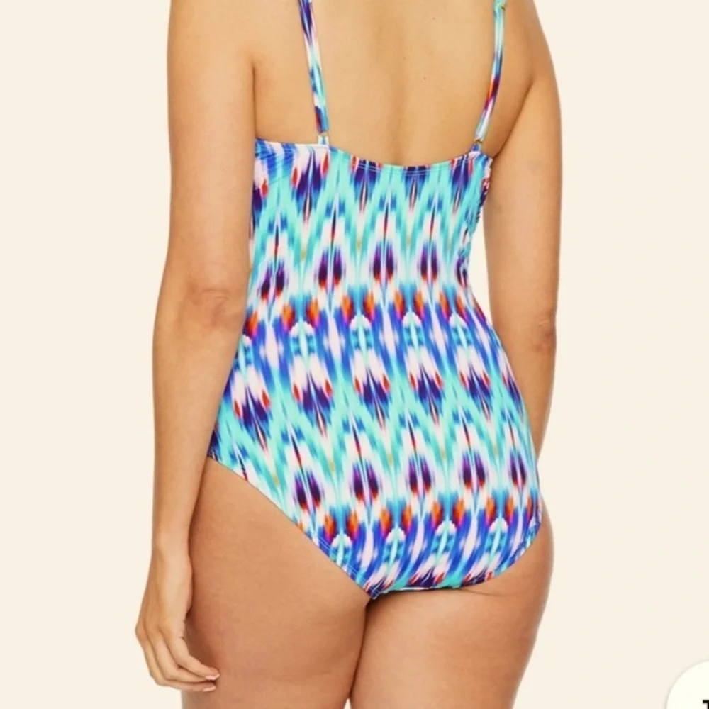 NWT Liz Claiborne Swimsuit Ruched Multi Color Lightly Padded Top Size 6